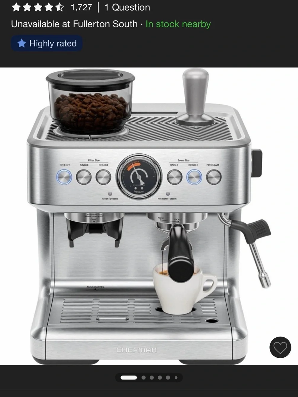 Chefman Crema Supreme Espresso Machine - Silver